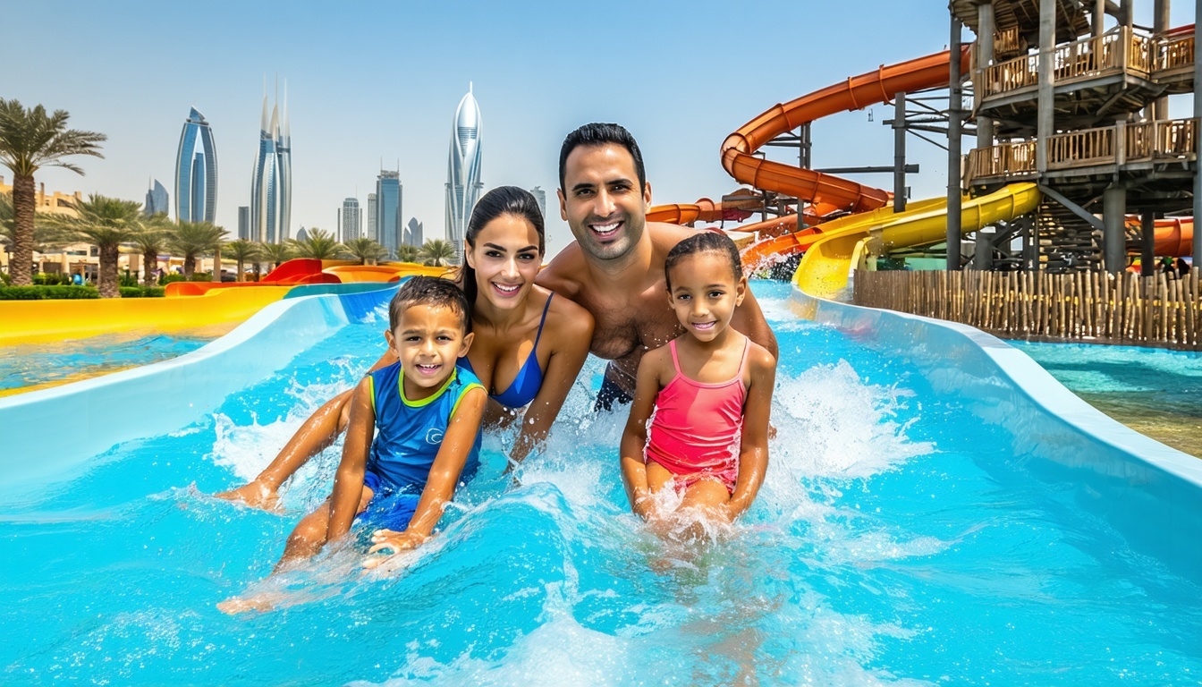 Family enjoying Aquaventure World Dubai aquapark